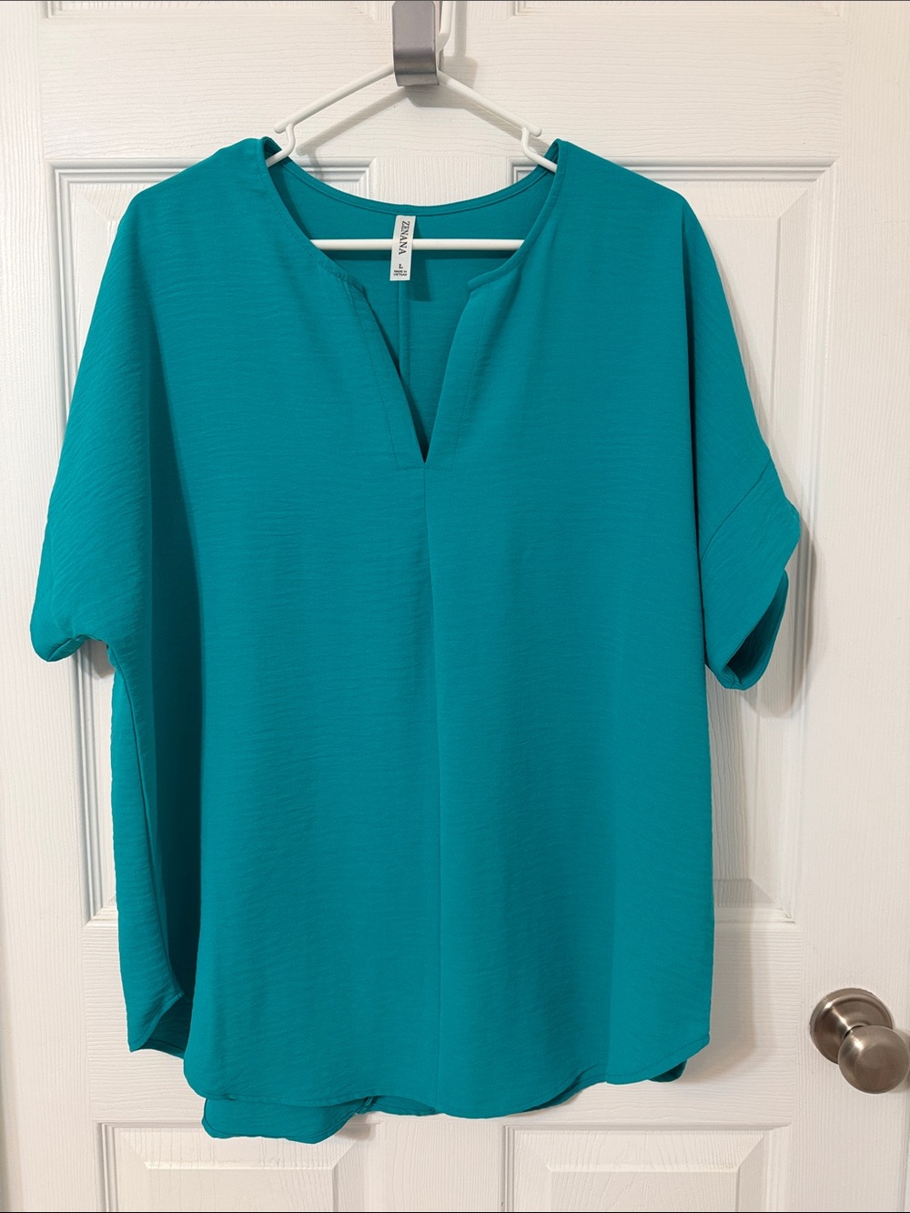 Zenana Teal Split-Front Short-Sleeve Blouse
